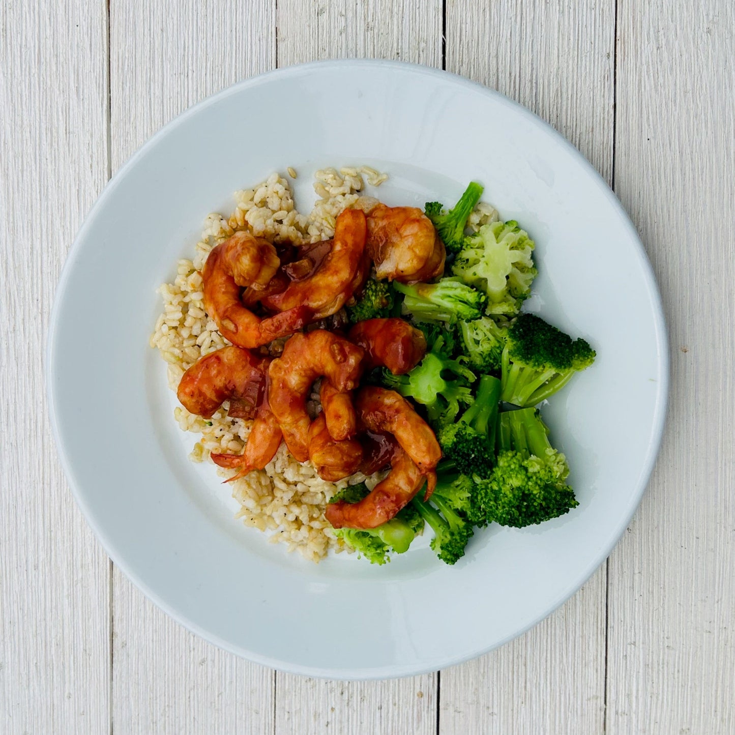 Barbecue Shrimp with Brown Rice & Broccoli