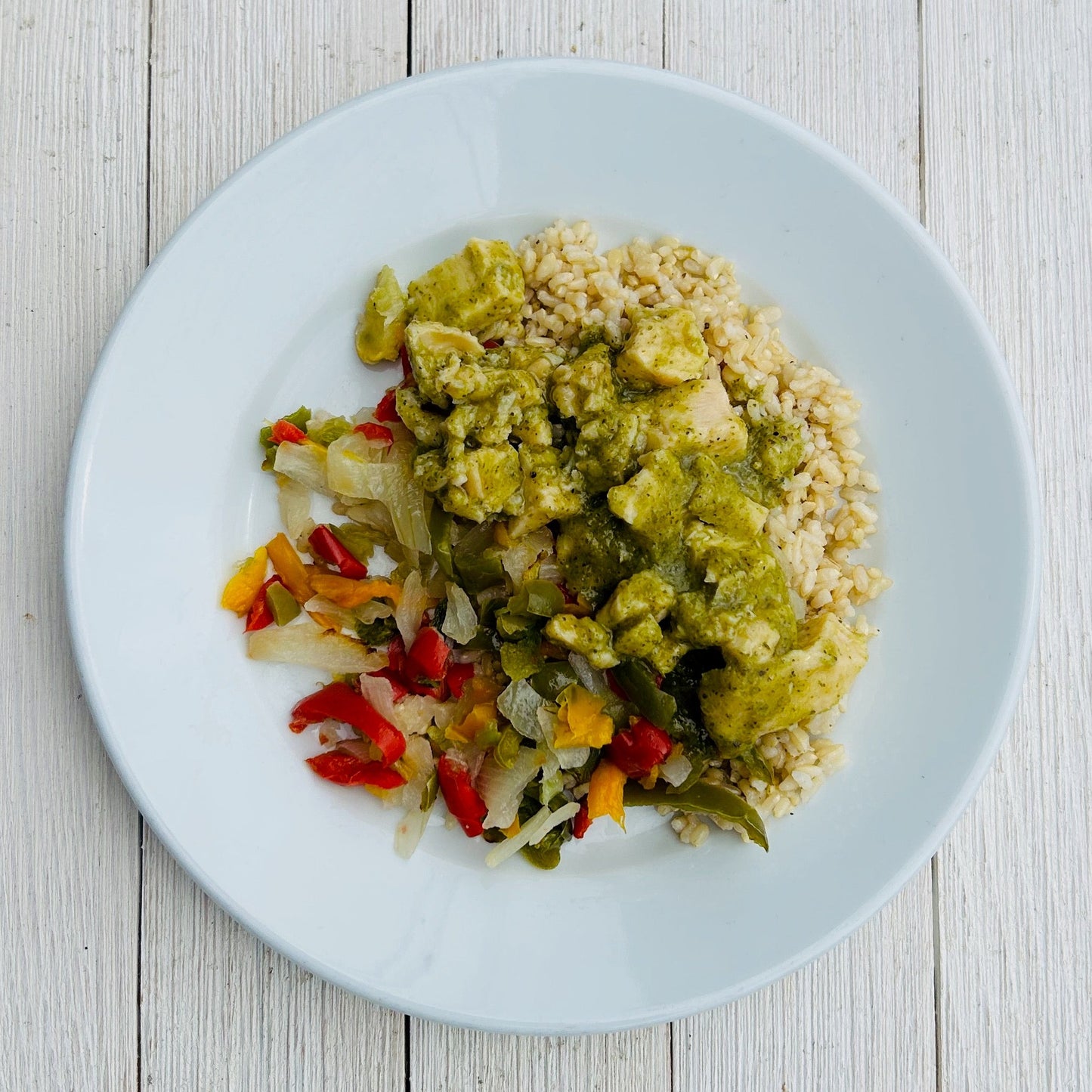Chimichurri Chicken with Brown Rice, Peppers & Onions